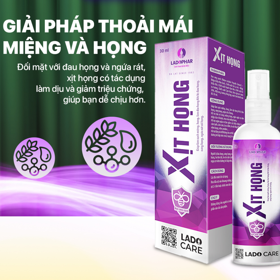 Dung dịch xịt họng Lado Care Xịt Họng Ladophar Chai giảm đau họng 30ml