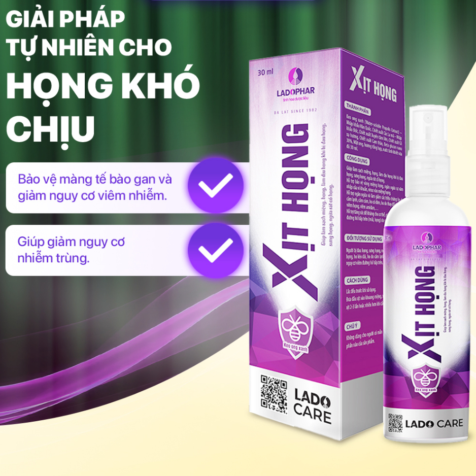 Dung dịch xịt họng Lado Care Xịt Họng Ladophar Chai giảm đau họng 30ml