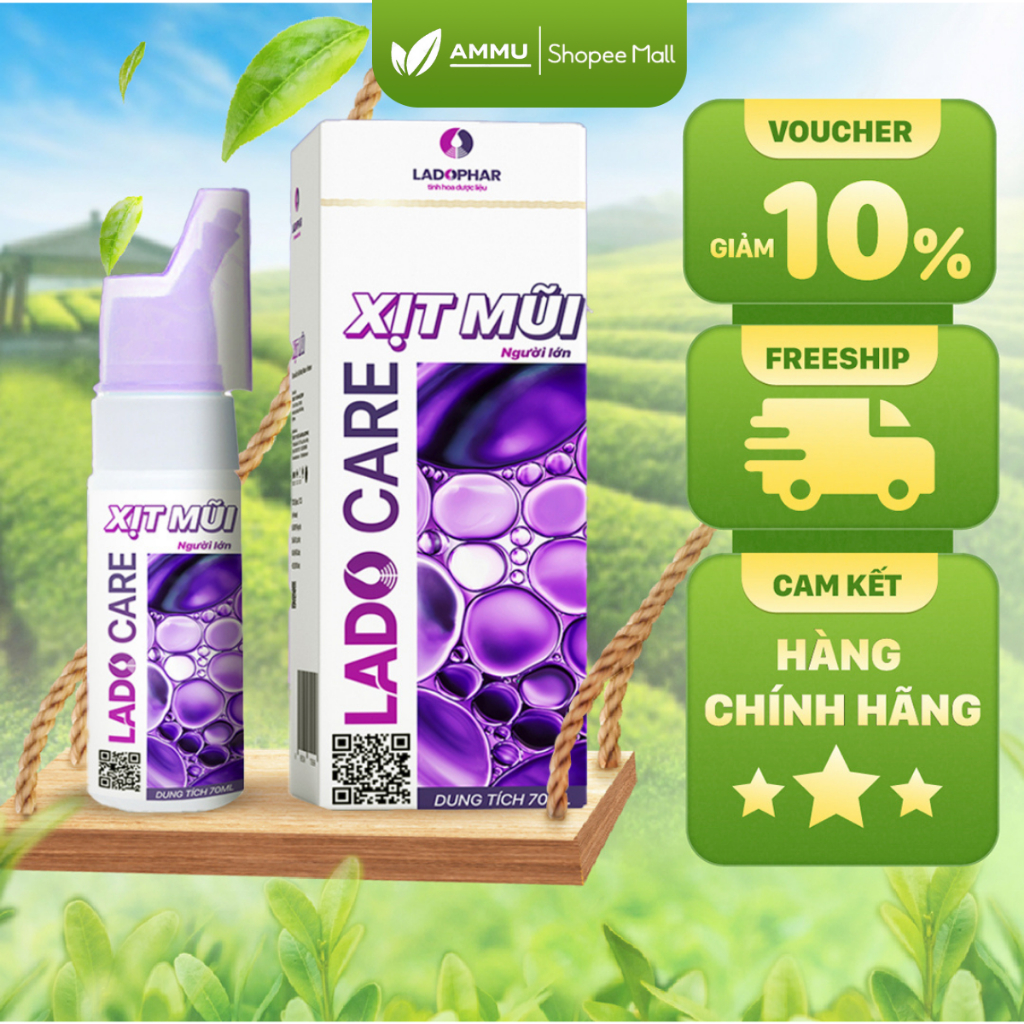 Dung dịch xịt mũi Ladophar LadoCare Chai muối biển sâu xịt ngạt mũi 70ml