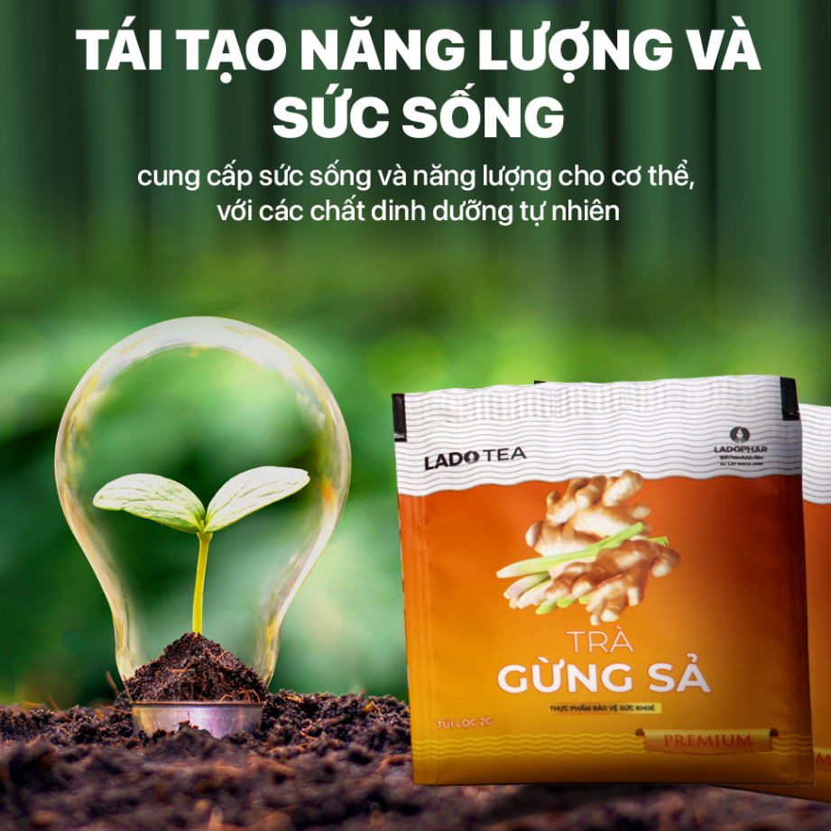 Trà Gừng Sả Lado Tea Ladophar Hộp 20 Túi Lọc - giúp giữ ấm cơ thể