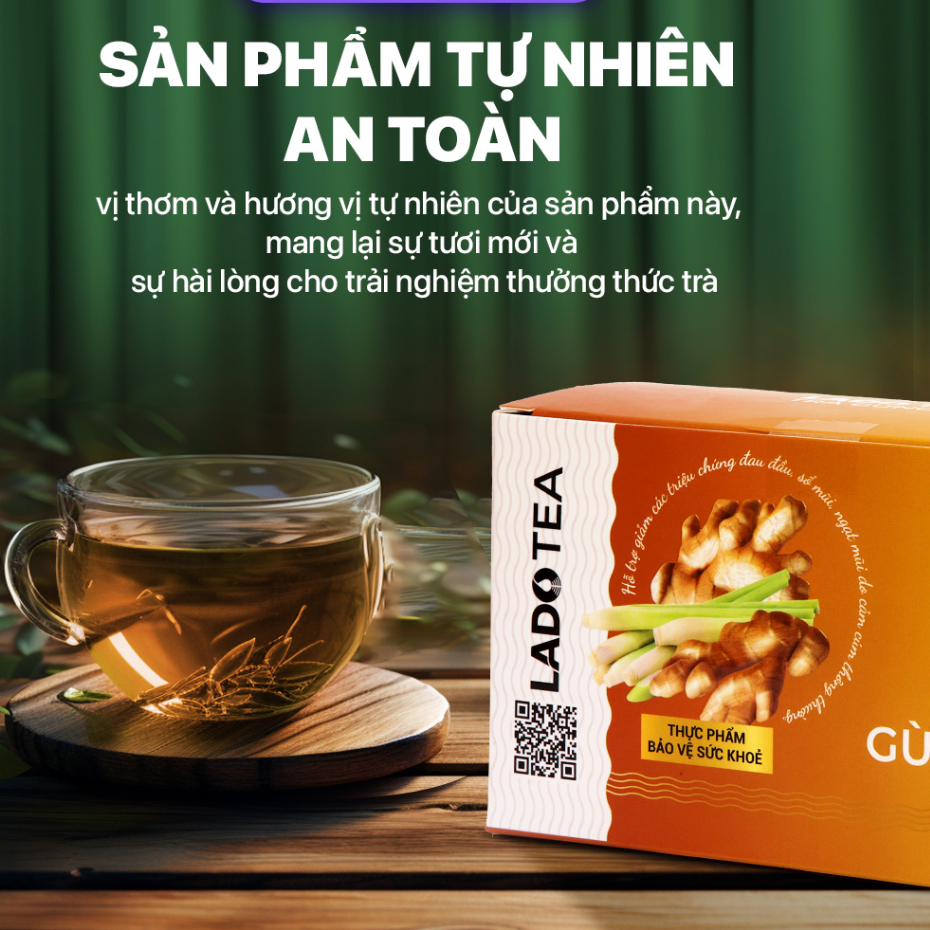 Trà Gừng Sả Lado Tea Ladophar Hộp 20 Túi Lọc - giúp giữ ấm cơ thể