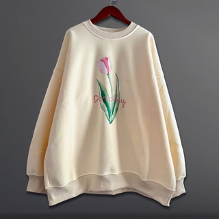 Áo sweater dorothy hoa tulip xinh xắn màu be nỉ bông mịn lì