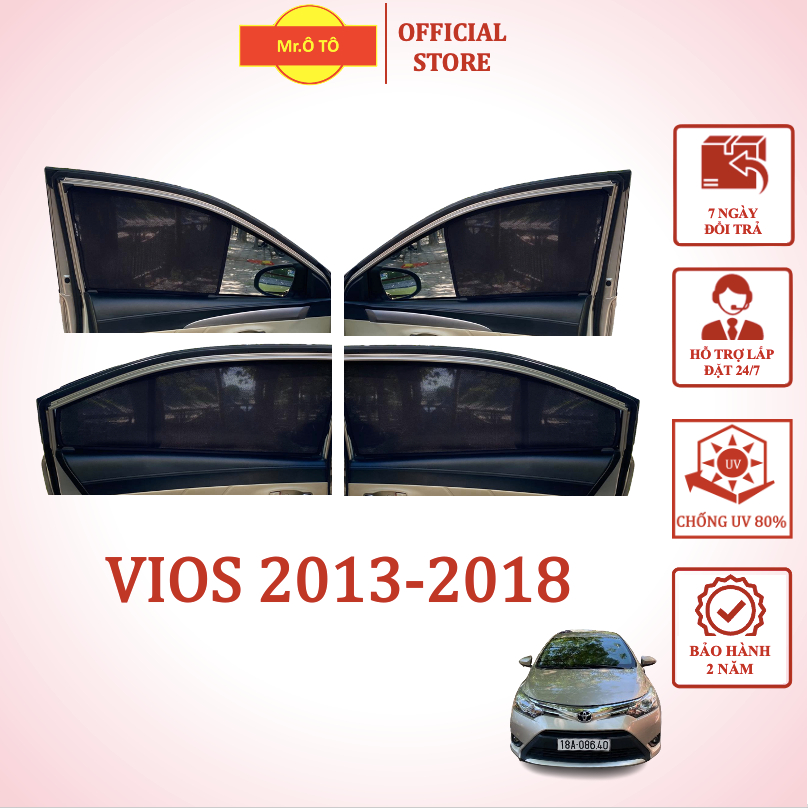 Rèm Che Nắng Xe Toyota Vios 2013-2018 chống UV Hàng Loại 1 Mr Ô Tô -Bảo Hành 2 Năm