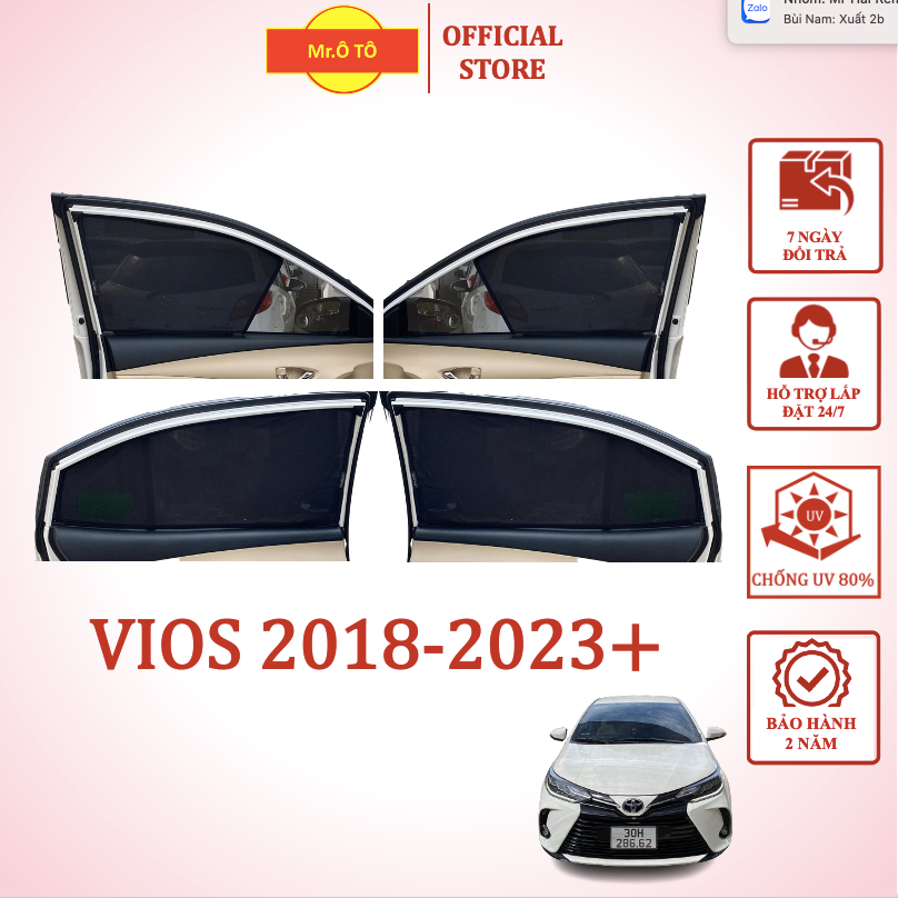 Rèm Che Nắng Xe Toyota Vios cuối 2018-2023+ chống UV Hàng Loại 1 MR.ÔTÔ -Bảo Hành 2 Năm