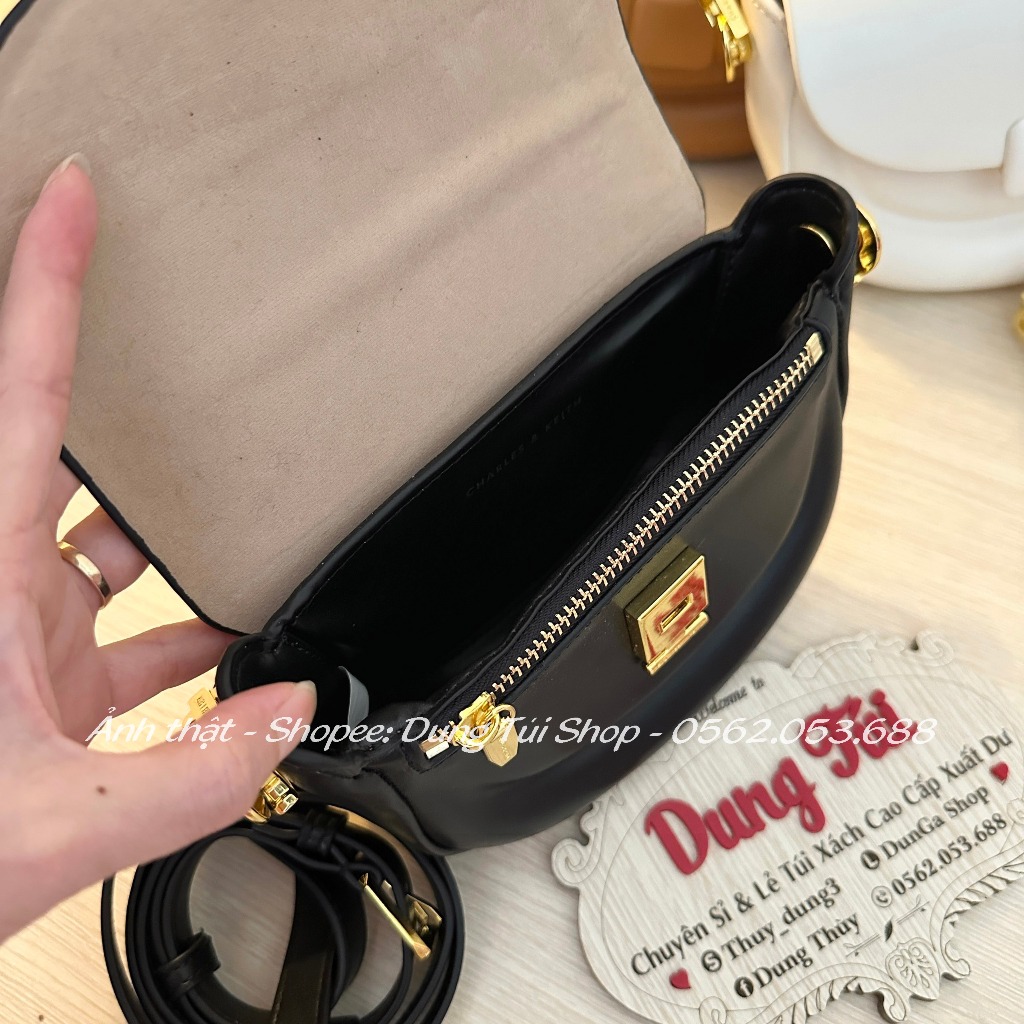 Túi nữ quai đeo cẳng tay + đeo chéo size 17 dáng bầu tròn khóa đẩy CK2-50151315 full màu