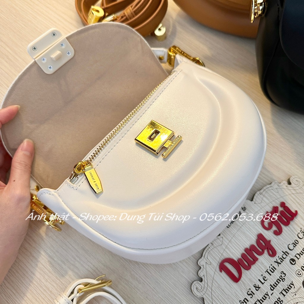 Túi nữ quai đeo cẳng tay + đeo chéo size 17 dáng bầu tròn khóa đẩy CK2-50151315 full màu