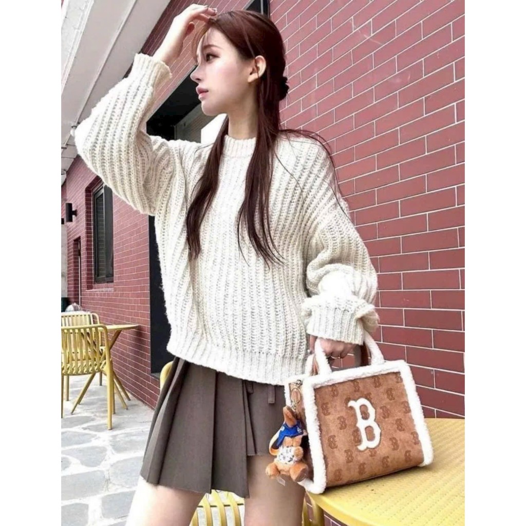 Túi nữ NY quai xách +dây đeo chéo size 25 chất căng dày dặn ngăn rộng viền phối lông siêu xinh