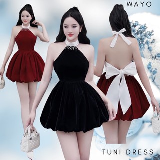 [Tuni Dress] Đầm WAYO thiết kế nhung cổ yếm hở lưng nơ to chơi Noel, Tết xinh đẹp