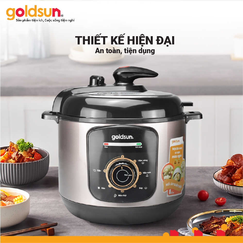 Nồi áp suất điện Goldsun GPC5512 (6L) dung tích 6L, công suất 1000W phủ chống dính 2 mặt