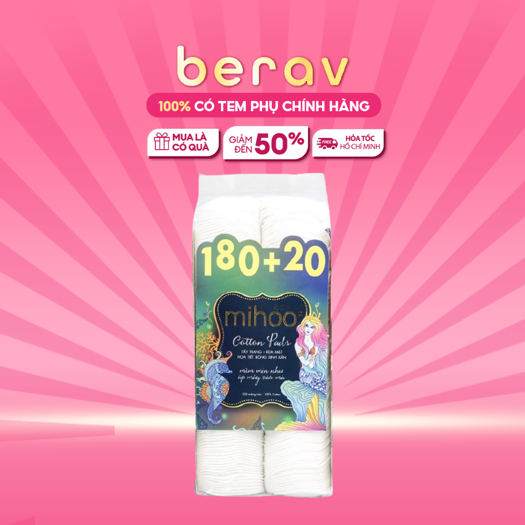 Bông Tẩy Trang MIHOO 100% Cotton - TÚI 200 MIẾNG