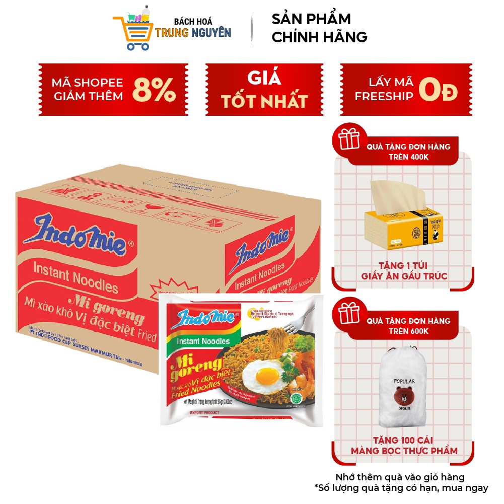 Thùng Mì Xào Khô Indomie đủ vị 40 gói hoặc 20 gói theo yêu cầu