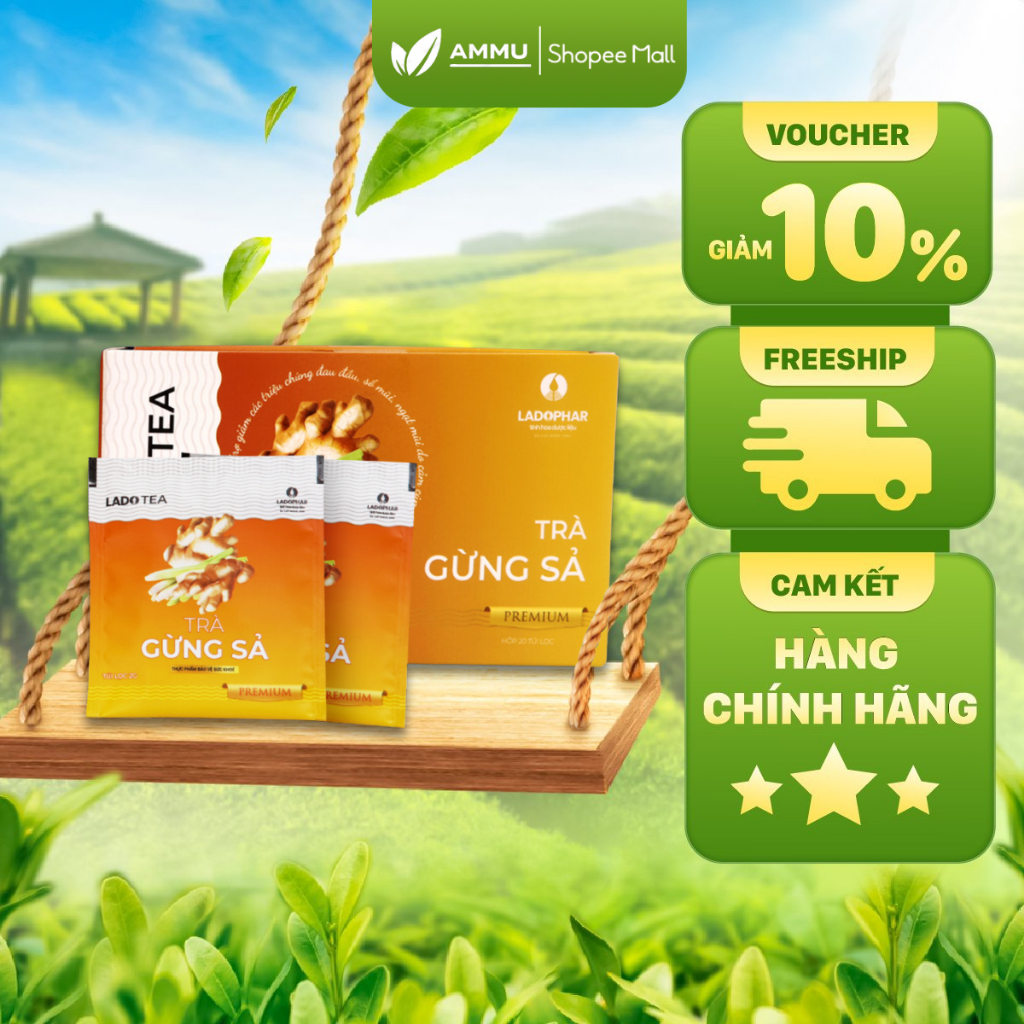 1 túi Trà Gừng Sả Lado Tea Ladophar Hộp 20 Túi Lọc - giúp giữ ấm cơ thể