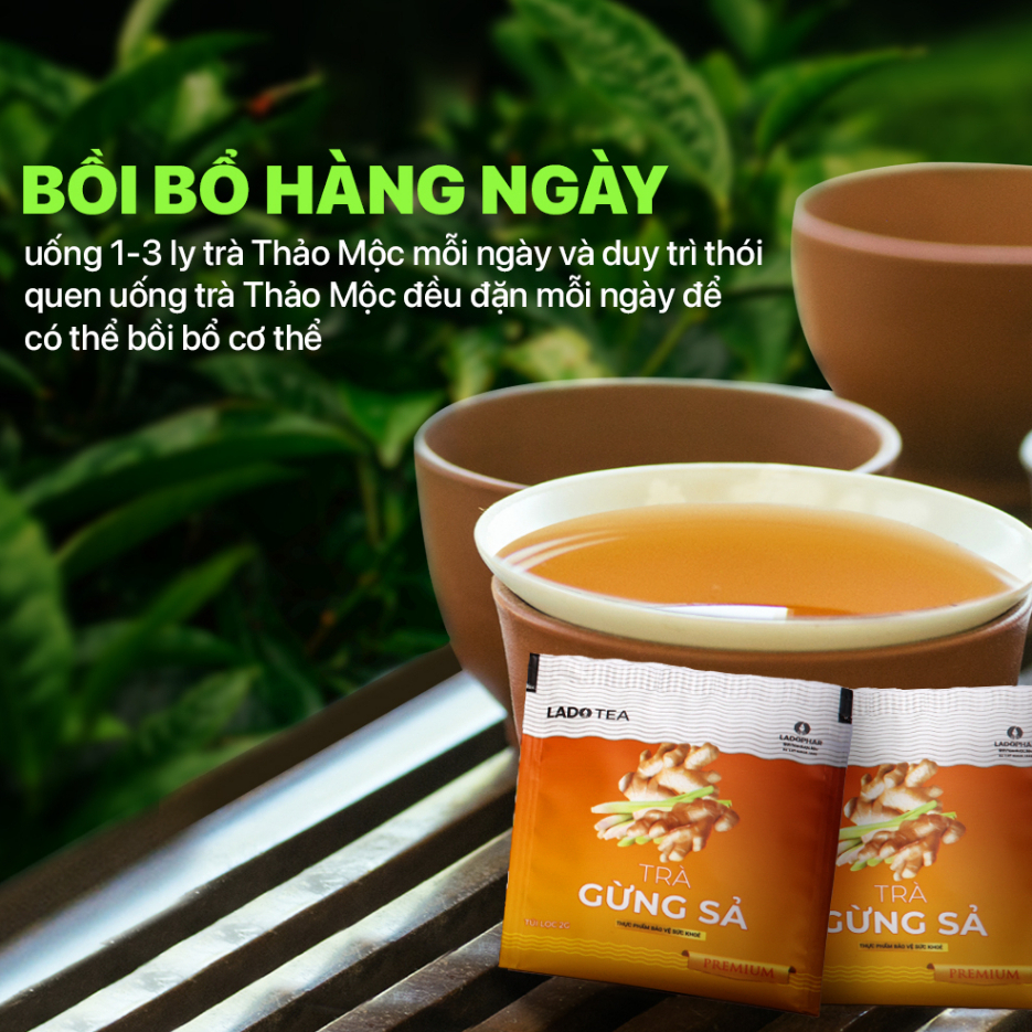 1 túi Trà Gừng Sả Lado Tea Ladophar Hộp 20 Túi Lọc - giúp giữ ấm cơ thể
