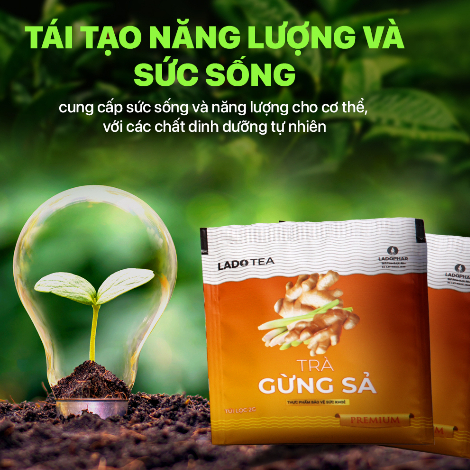1 túi Trà Gừng Sả Lado Tea Ladophar Hộp 20 Túi Lọc - giúp giữ ấm cơ thể