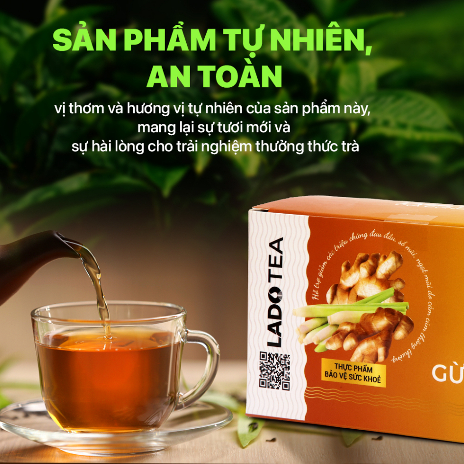 1 túi Trà Gừng Sả Lado Tea Ladophar Hộp 20 Túi Lọc - giúp giữ ấm cơ thể