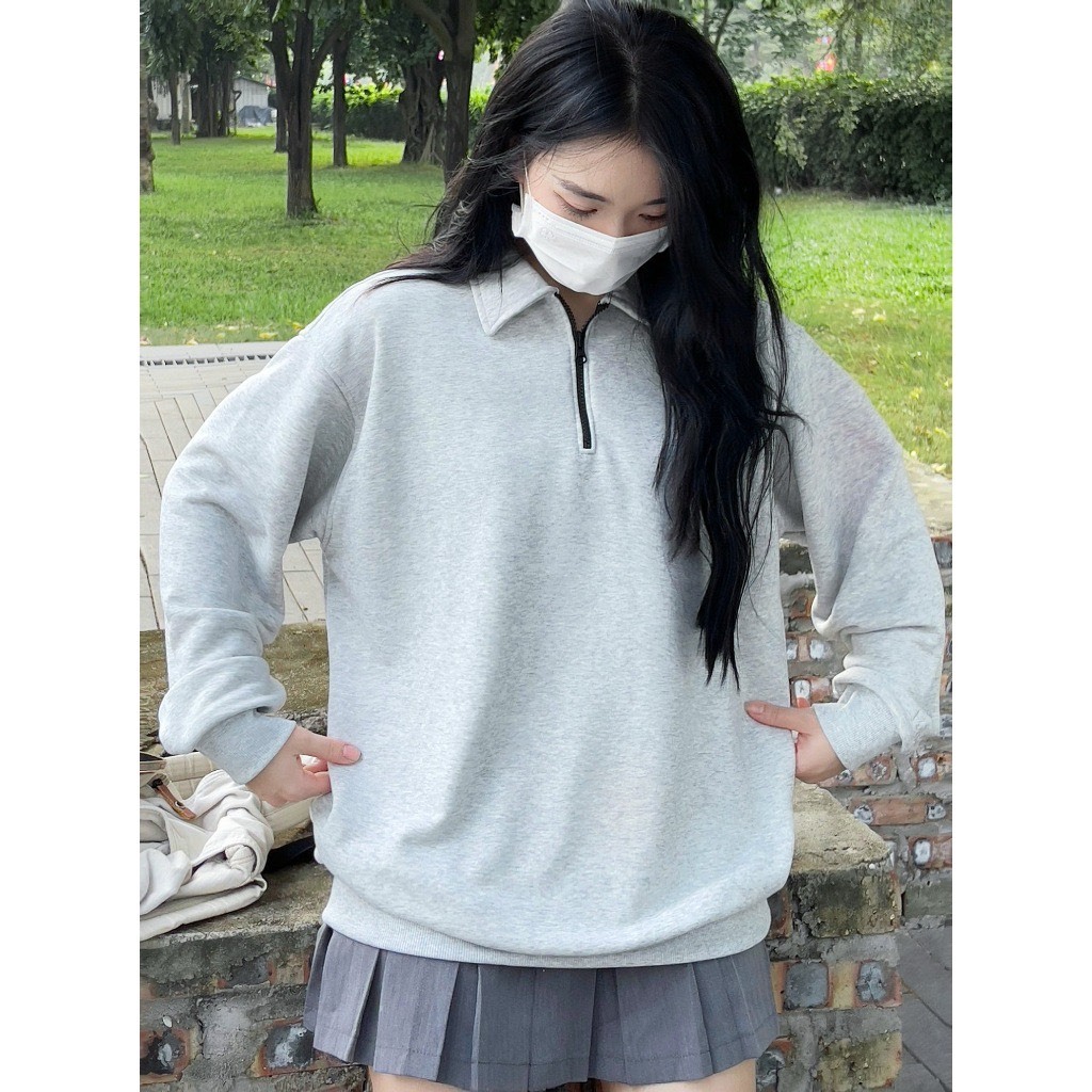 Áo Sweater nỉ cổ polo khóa kéo chất nỉ bông dày dặn chuẩn form unisex cao cấp hoodie khóa kéo tem mác đầy đủ
