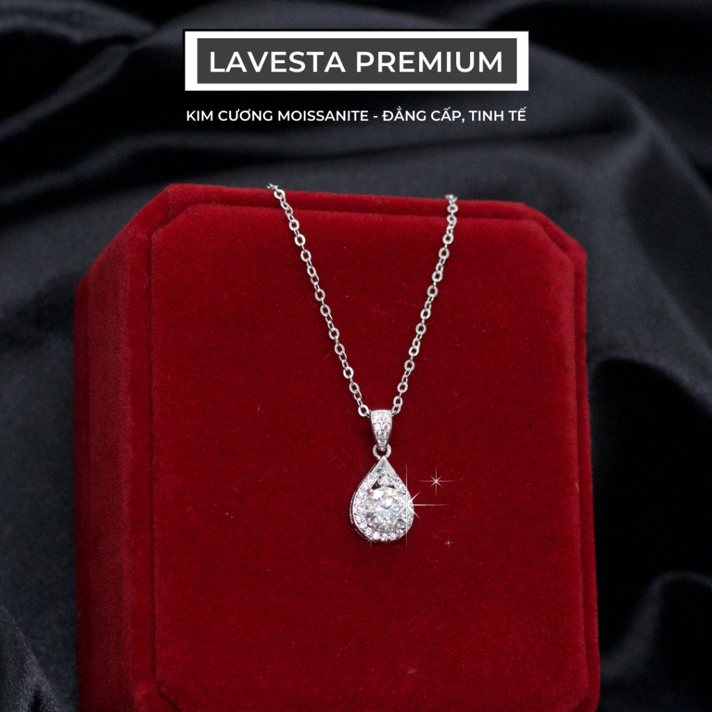 Dây chuyền nữ kim cương Moissanite 6,5 ly kiểm đinh GRA LAVESTA KC36 giọt nước hiện đại, sang trọng