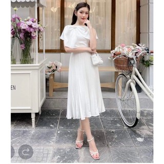 Đầm thiết kế may m27 chất liệu lụa trượt nhật màu trắng - đầm dự tiệc sang trọng chuẩn may