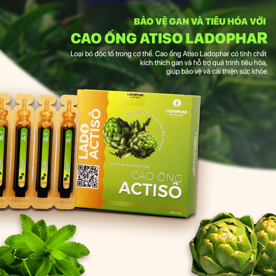 Cao ống Atiso không đường Ladophar Lado Actisô giải độc gan thanh lọc cơ thể Hộp 10 ống