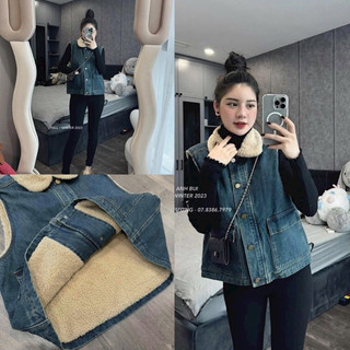 Áo khoác bò gile nữ lót lông siêu hot