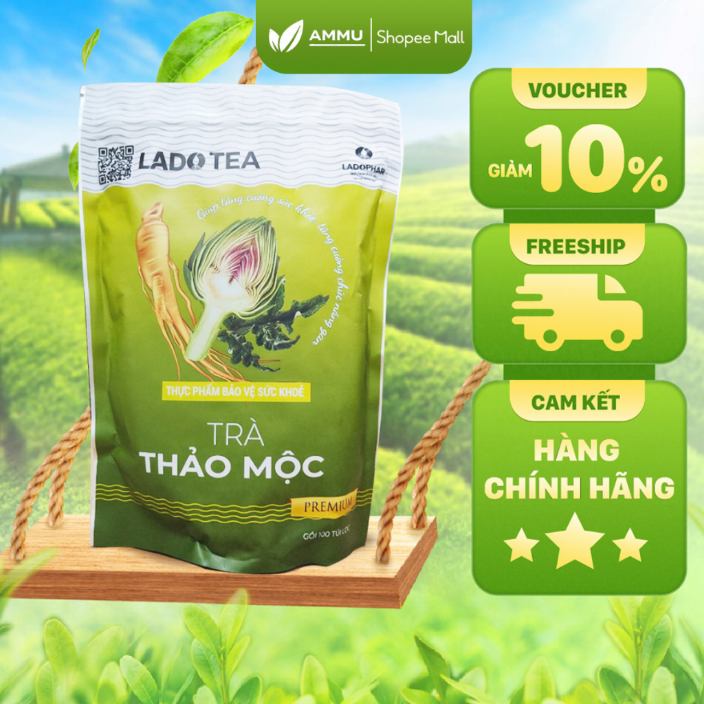 Trà thảo mộc túi lọc LADOPHAR Trà giải độc gan thanh lọc cơ thể túi 200g