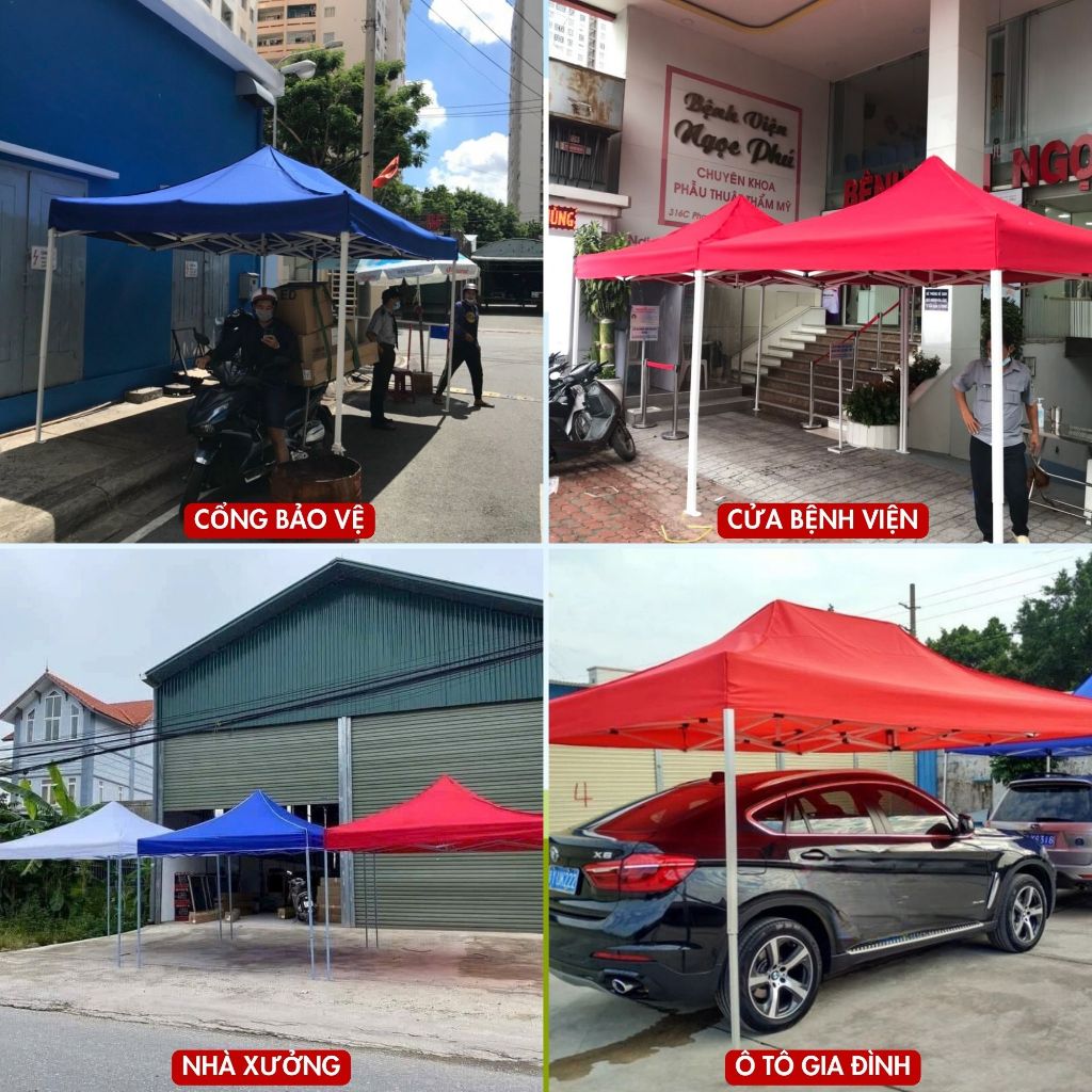 Nhà bạt di động BẢN CAO CẤP khung sắt sơn tĩnh điện không gỉ vải bạt chống thấm tuyệt đối che mưa nắng kích thước 3mx6m