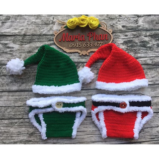 Set mũ len và quần yếm len Noel