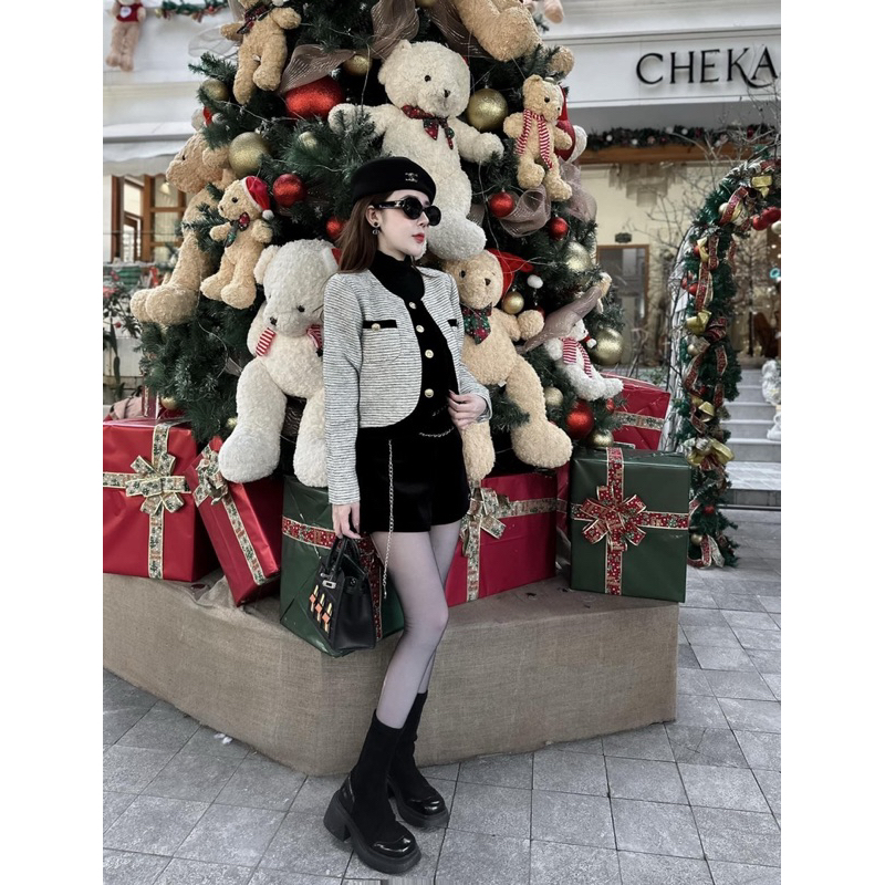 Áo khoác dạ tweet viền nhung 2 lớp sang chảnh | Jena