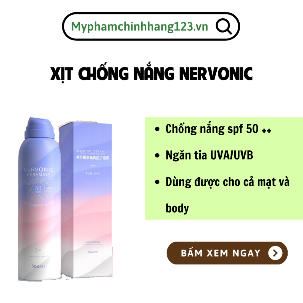 Xịt Chống Nắng Toàn Thân Nâng Tông Nhẹ Nervonic Xịt chống nắng dưỡng trắng da Chống Nước 150ml