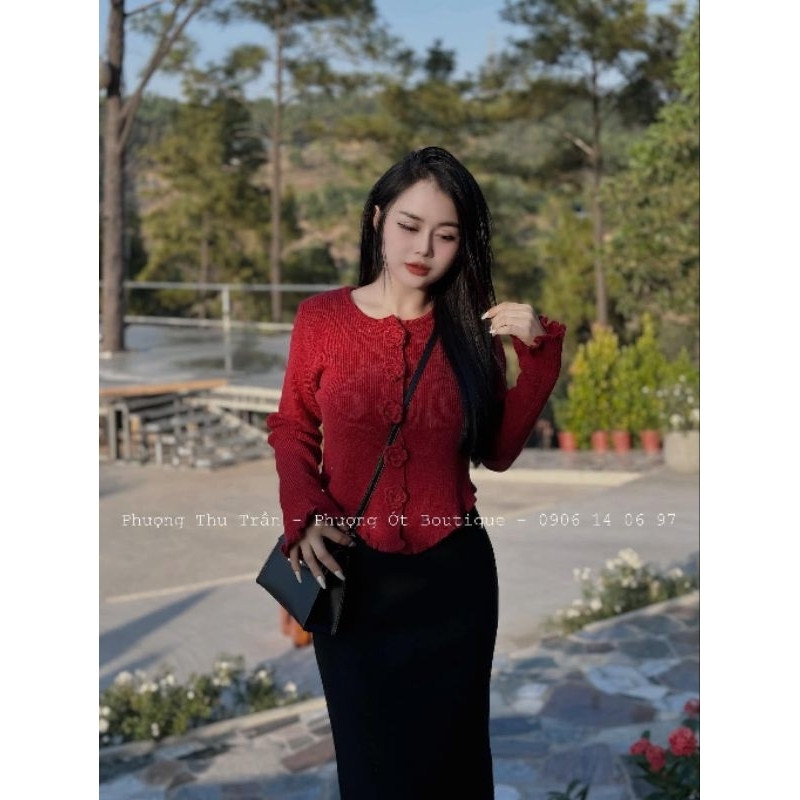 Áo len khuy hoa tay xòe hàng QC