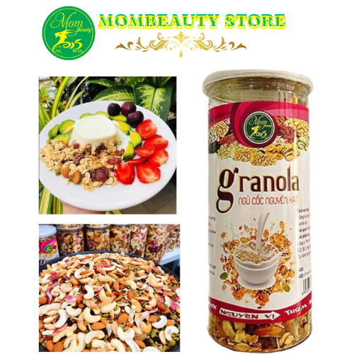 Granola siêu hạt không đường - Ngũ cốc nguyên hạt giảm cân, ăn kiêng Mombeauty hộp 500gr