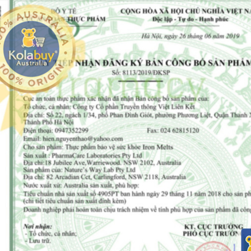 Viên ngậm bổ sung Sắt vị dâu Iron Melts 50 viên