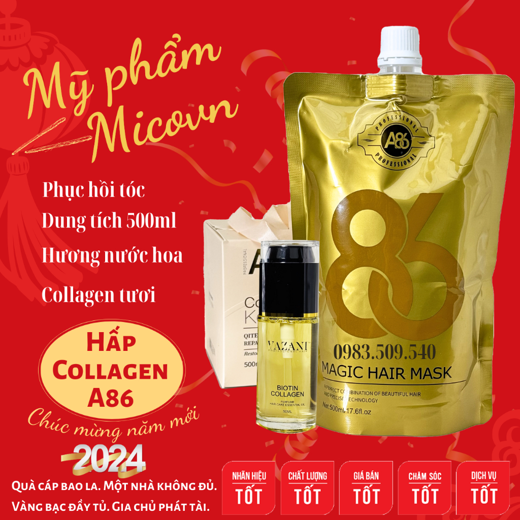 Kem ủ tóc collagen tươi A86 phục hồi tóc hư tổn khô xơ có mùi thơm cho salon 500ml