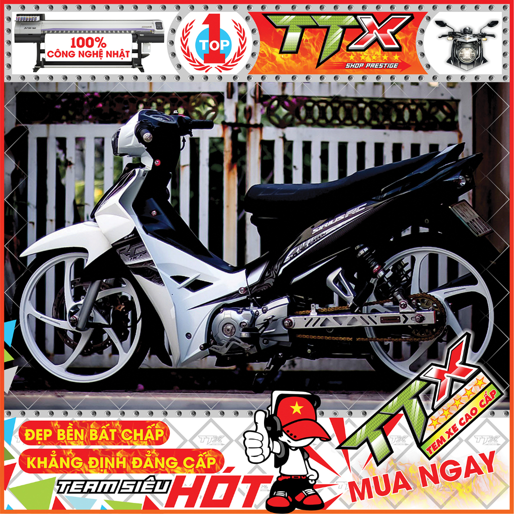 Tem Sirius Đen Xọc Dán Xe Trắng Đen Chuẩn Đẹp - Tem Sirius Trắng Sản Phẩm Có Nhiều Mẫu - AE Ấn Vào Team Xem Và Lựa Chọn