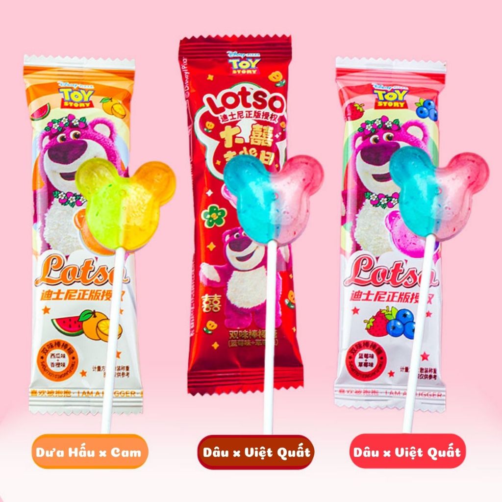 Kẹo Mút Gấu Dâu Trái Cây Mix Vị, Kẹo Gấu Dâu Lotso Dâu Tây / Việt Quất / Dưa / Hấu Cam