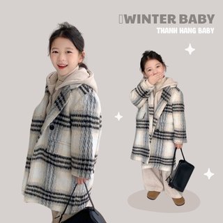 Áo khoác dạ cho bé gái, áo khoác dạ kẻ cho bé Thanh Hằng Baby 11kg đến 31kg