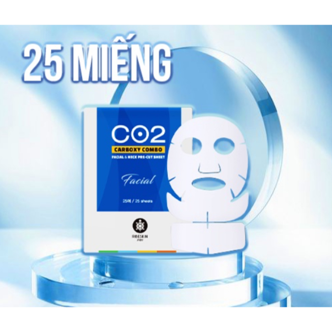 Mặt nạ cắt sẵn Ribeskin CO2 Carboxy Facial & Neck Sheet 25 miếng