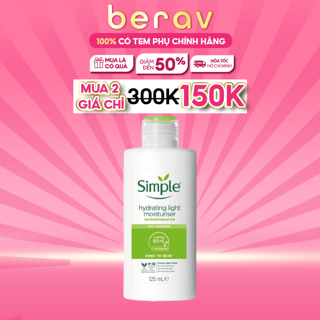 Sữa Dưỡng Da Simple Cho Da Nhạy Cảm Kind To Skin Hydrating Light Moisturiser 125ml