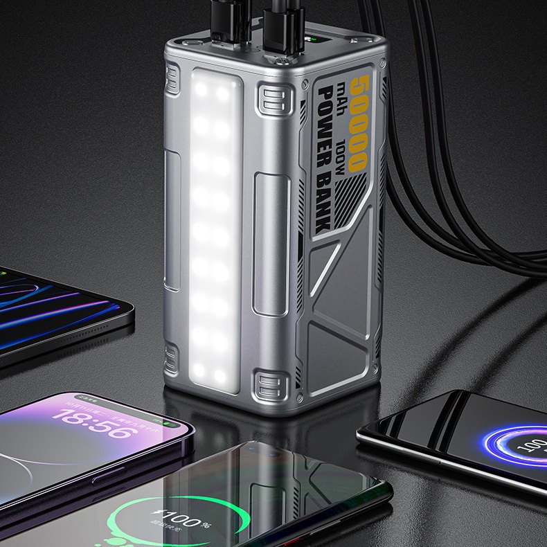 Pin dự phòng sạc siêu nhanh 100W WEKOME WP-08 50000mAh sạc cả laptop có đèn pin - TypeC out 100W / 60W và USB out 22.5W