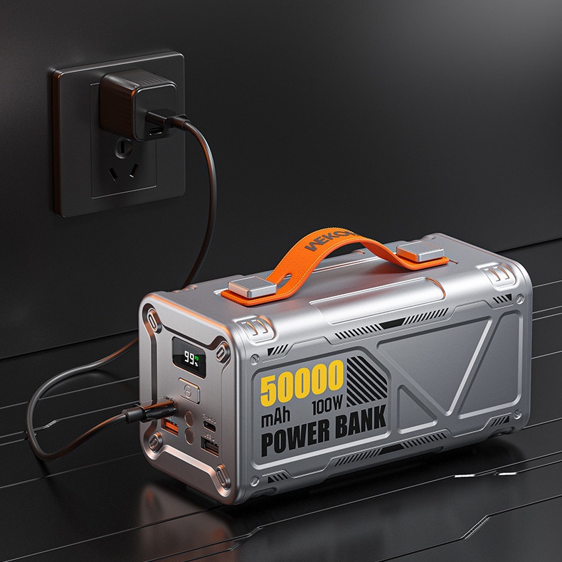 Pin dự phòng sạc siêu nhanh 100W WEKOME WP-08 50000mAh sạc cả laptop có đèn pin - TypeC out 100W / 60W và USB out 22.5W