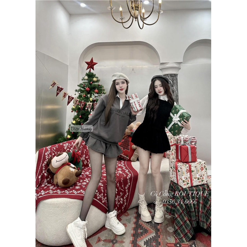 Set Váy Áo Sweater Essentials Tiểu Thư Xinh Xắn From Rộng