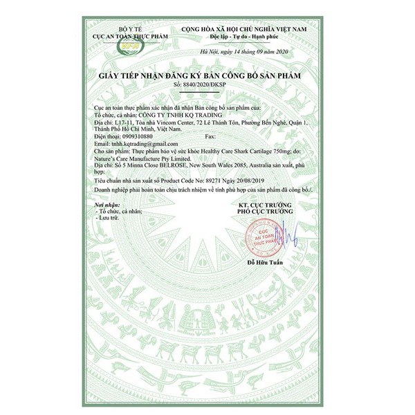Viên uống Sụn cá mập của Úc Healthy Care Shark Cartilage 750mg 200 viên