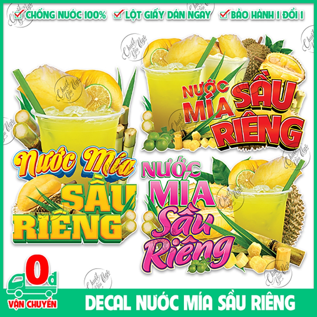 Hình dán nước MÍA SẦU riêng giải khát dán tường trang trí xe đẩy quán cà phê sticker decal nước ép t