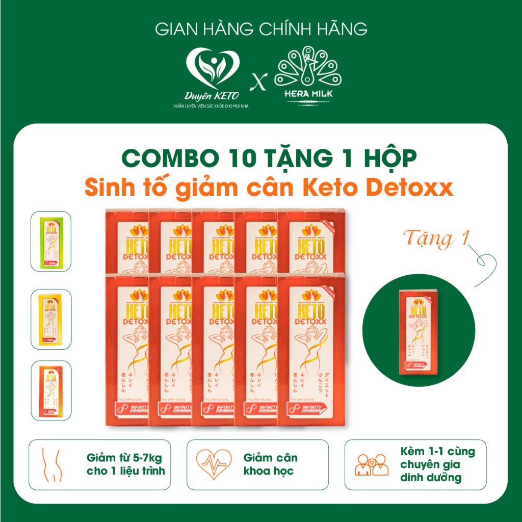 [FREESHIP] Liệu trình 10 HỘP TẶNG 1 HỘP Sinh tố giảm cân Keto Detox - Giảm nhanh 5 cân sau 1 liệu tr