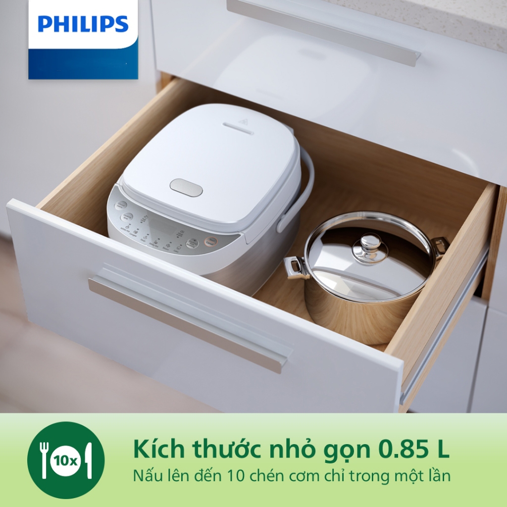 Nồi Cơm Điện Tử Mini Philips HD3170, 0.85Lit - 600w, 8 Chế Độ Nấu, BH 24 Tháng