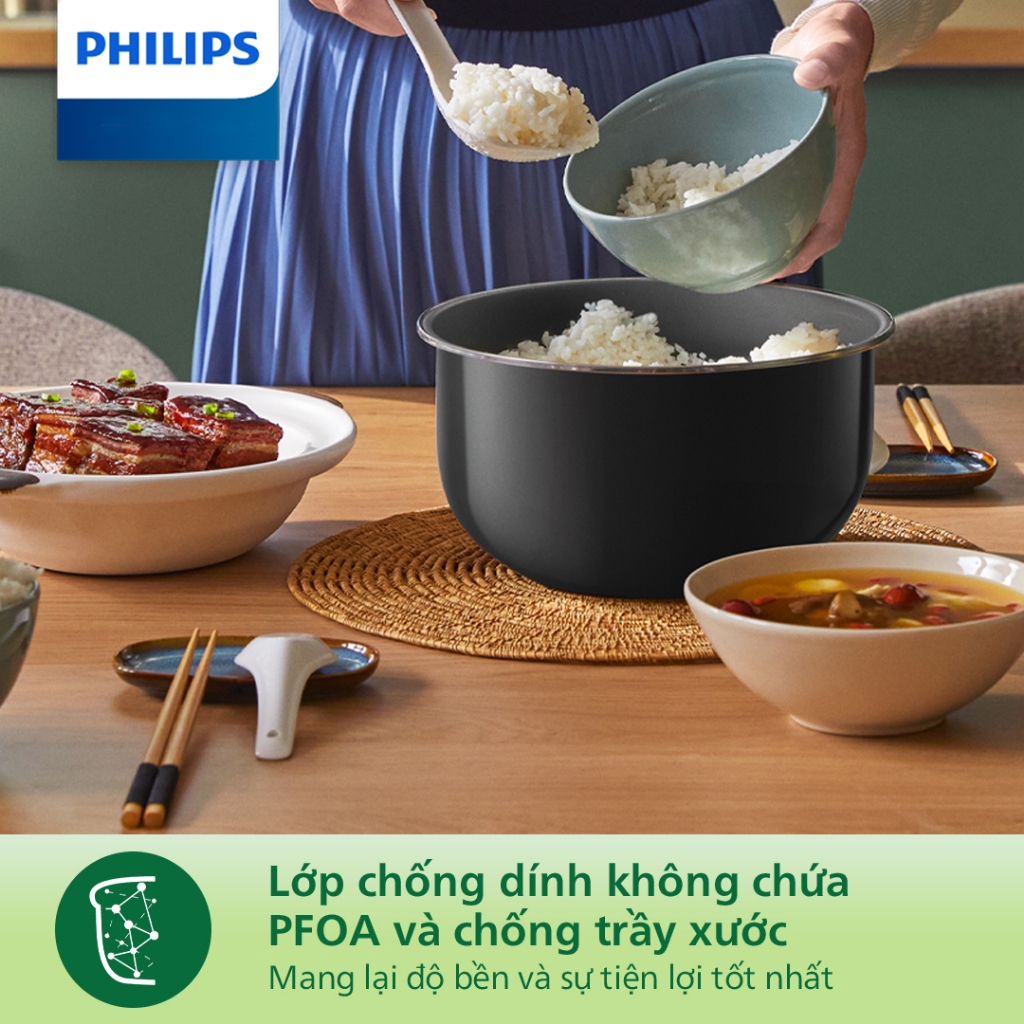 Nồi Cơm Điện Tử Mini Philips HD3170, 0.85Lit - 600w, 8 Chế Độ Nấu, BH 24 Tháng