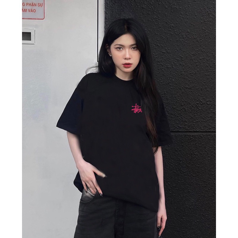 Áo thun STUSSY basic logo hồng cực dễ thương, áo phông cá tính nam nữ cao cấp hàn quốc