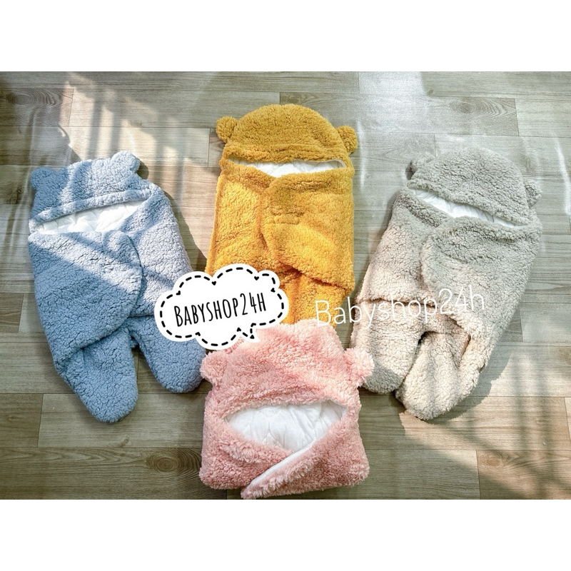 Túi ngủ mùa đông, Chăn ủ sơ sinh hình gấu, lông cừu mịn có chân cho bé