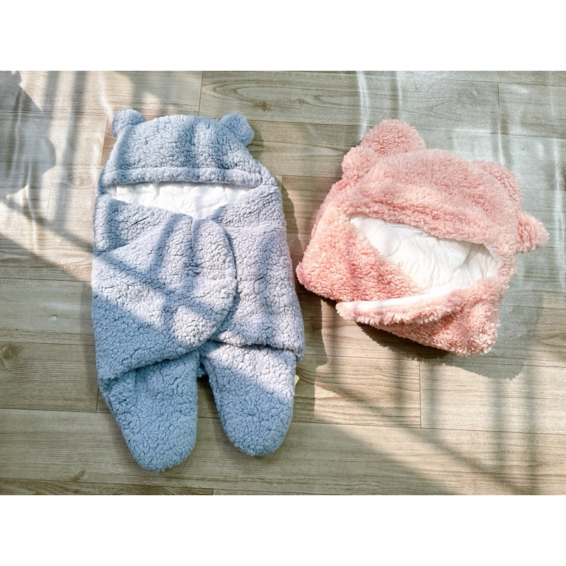 Túi ngủ mùa đông, Chăn ủ sơ sinh hình gấu, lông cừu mịn có chân cho bé