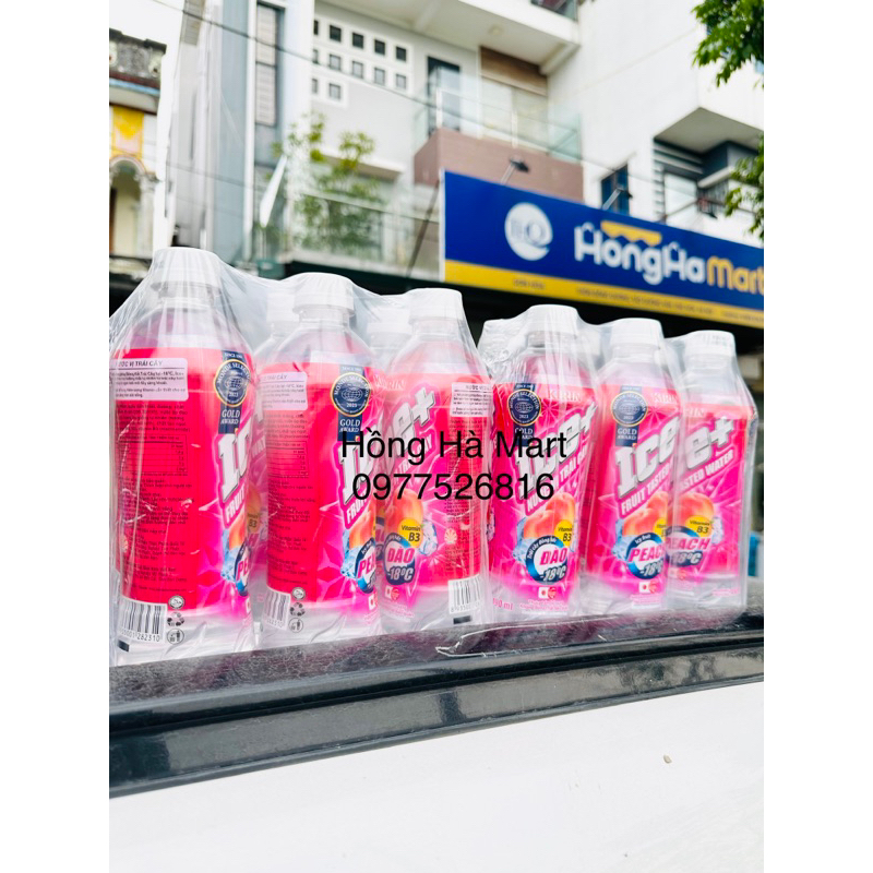 Thùng 24 chai nước uống vị trái cây Ice+ đào chai 490ml